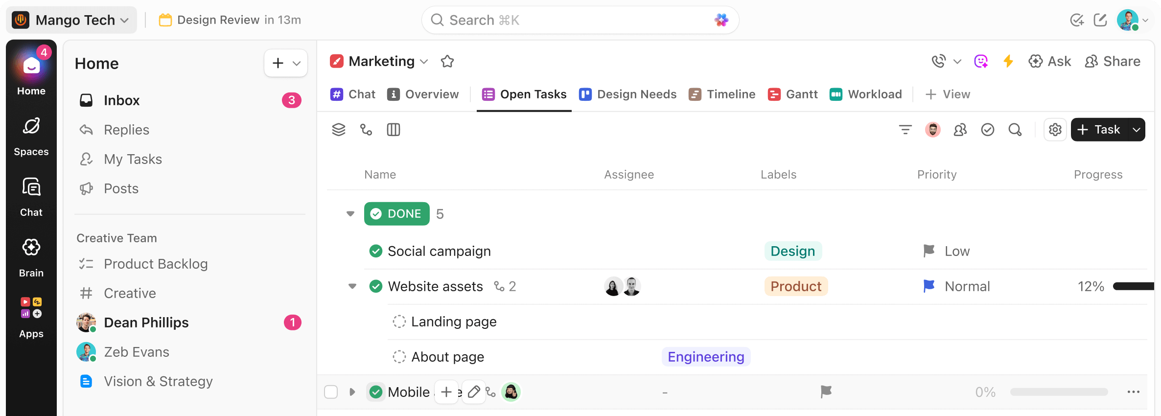 ClickUp Dashboard Mockup